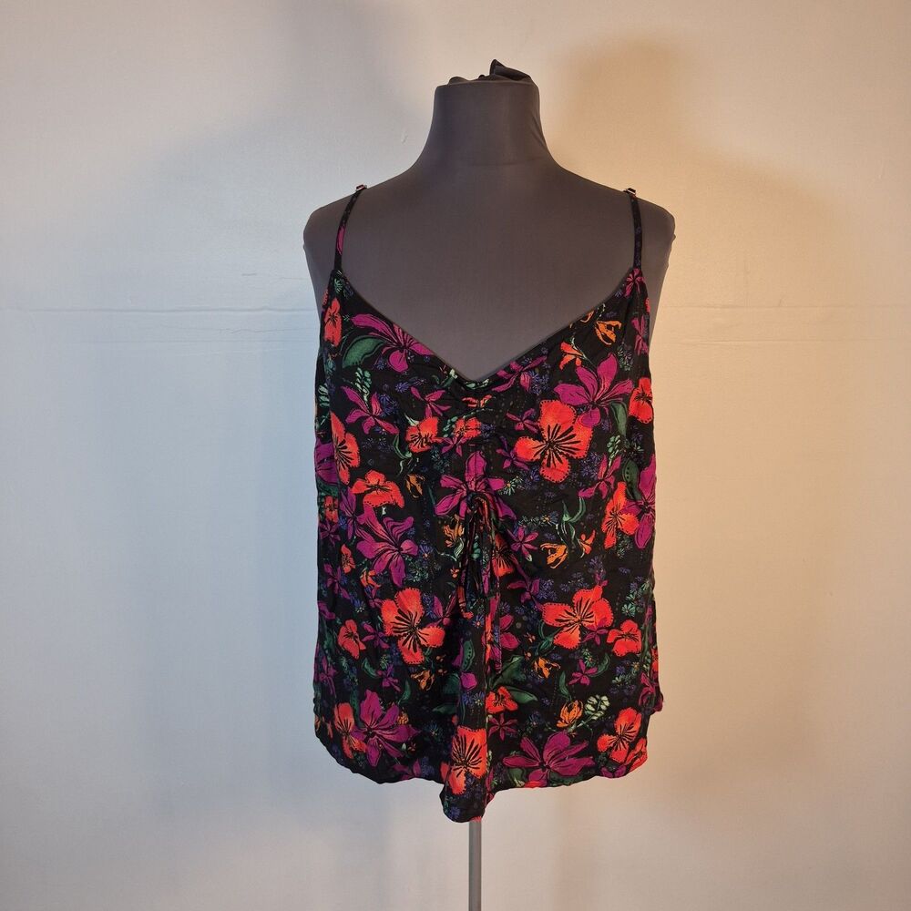 Ava & Viv Floral Print Camisole Top Women Size 3X Black Red Purple Cami